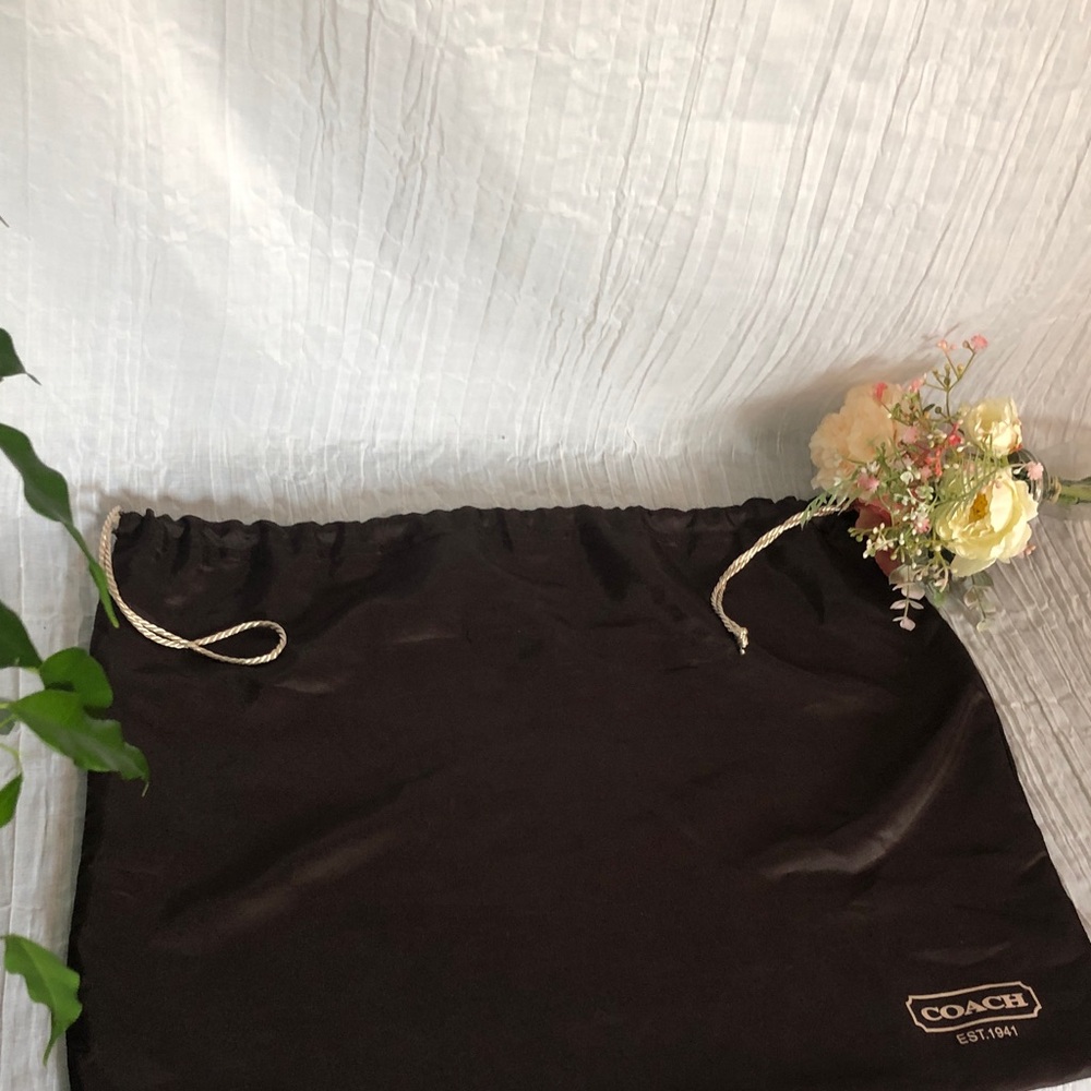Vintage COACH brown satin purse dust bag w/ elastic drawstring close